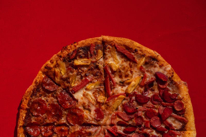 Classic ranch pizza with golden crust and fresh toppings